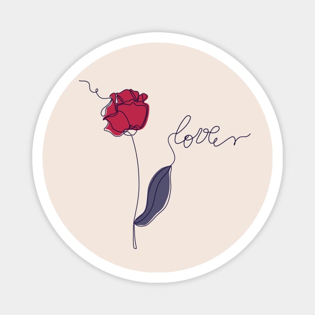 Romantic print with one line art flower Magnet by DanielK